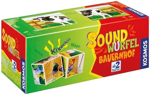 KOSMOS 697365 - Soundwürfel Bauernhof, Lernspielzeug mit Geräuschen, für Kinder ab 2 Jahre, Spielzeug für Kleinkinder, Geräusche von Pferd, Kuh, Schaf, Gans, Hahn, Schwein von Kosmos