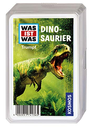 KOSMOS 741365 was ist was Dinosaurier Trumpfspiel für Kinder, Quartett Dinosaurier für Kinder ab 8 Jahre, Dino Quartett, lustiges Dino Kartenspiel von Kosmos