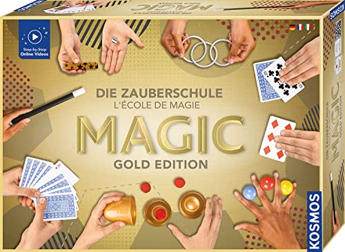 KOSMOS 694319 Magic Die Zauberschule - Gold Edition, 75 Zaubertricks und Illusionen, 18 Zauberutensilien, innovatives Anleitungskonzept DREI Schwierigkeitsstufen, Zauberkasten für Kinder ab 8 Jahre von KOSMOS