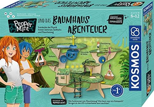 KOSMOS 602369 Pepper Mint und das Baumhaus-Abenteuer, Erforsche spielerisch Grundlagen der Physik, mit Flaschenzug, Seilbahn, Katapult, Amazon Exclusive, Experimentierkasten für Kinder ab 8-12 Jahre von Kosmos