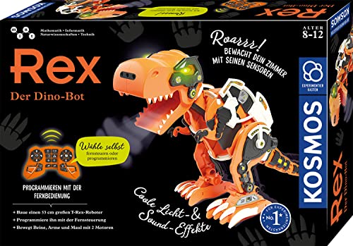 KOSMOS 621155 Rex - Der Dino Bot, Tyrannosaurus Rex, Roboter, Bausatz, Programmieren Lernen für Kinder, Spielzeug für Kinder, Infrarot, Experimentierkasten ab 8-12 Jahre von Kosmos