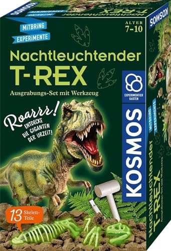 KOSMOS 658021 Nachtleuchtender T-REX Experimentierset für Kinder ab 7 Jahren, Dinosaurier, Fossilien, Ausgrabung, Urzeit, tief verborgen im Gipsblock, Mitbringsel, Geschenk von Kosmos