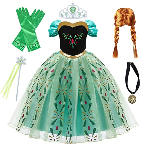 Kosplay Mädchen Anna Prinzessin Kleid mit Zubehör Perücke ELSA Kostüm Prinzessin Verkleidung Kinder Geburtstag Party Weihnachten Halloween Karneval Cosplay Kleider von Kosplay