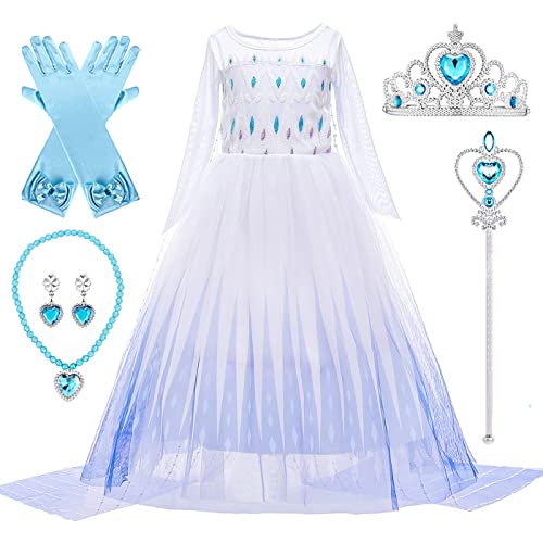 Kosplay Mädchen ELSA Prinzessin Kostüm Schneekönigin 2 Verkleidung mit Accessoires Kinder Prinzessin Kleid Weihnachten Geburtstag Party Halloween Karneval Cosplay Kleider von Kosplay