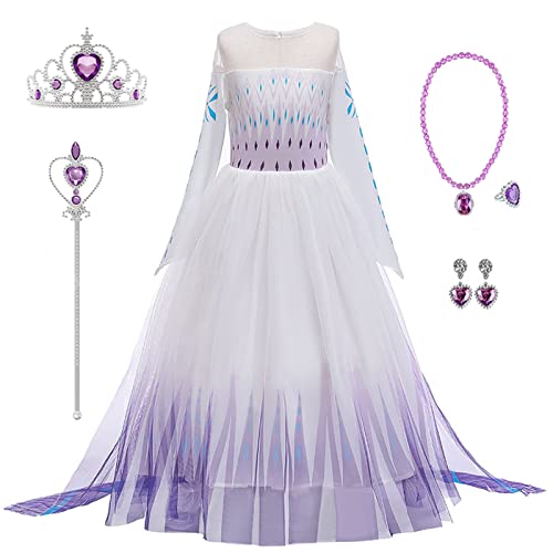 Kosplay Mädchen Elsa Prinzessin Kostüm und Accessoires Schneekönigin 2 Verkleidung Kinder Weihnachten Geburtstag Party Halloween Karneval Cosplay Prinzessin Kleid von Kosplay