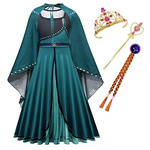 Kosplay Mädchen Kleid Eiskönigin 2 Prinzessin Anna Kostüm Schneekönigin Kleid Kinder Party Cosplay Fasching Halloween Weihnachtsfeier Kostüm 110-150cm von Kosplay