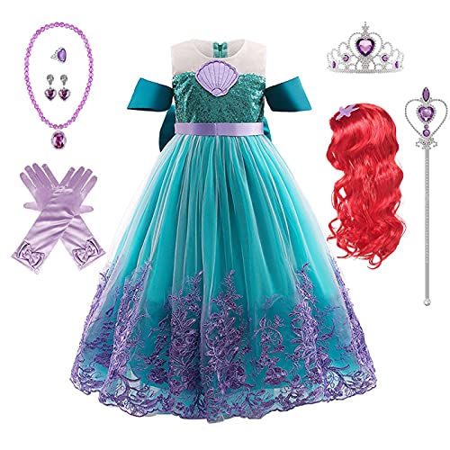 Kosplay Mädchen Meerjungfrau Prinzessin Kostüm Ariel Prinzessin Kleid mit Zubehör Perücken Prinzessin Kleid für Mädchen Geburtstag Party Cosplay Weihnachten Halloween Karneval Taufe Anzieh von Kosplay