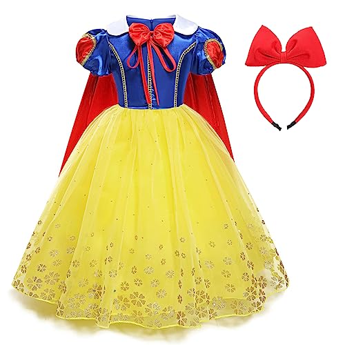 Kosplay Mädchen Schneewittchen Kleid mit Umhang un Stirnband Kinder Schneewittchen Kostüm Prinzessin Verkleidung Weihnachten Geburtstag Party Halloween Karneval Cosplay Kleider von Kosplay