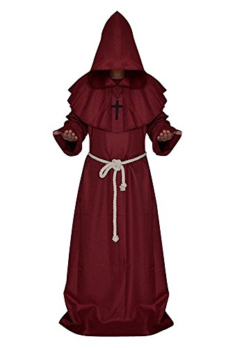 Mens Church High Priester Mönch Druide Cosplay Kostüm Halloween Party Kleid Robe Umhang Rot S von Kostor