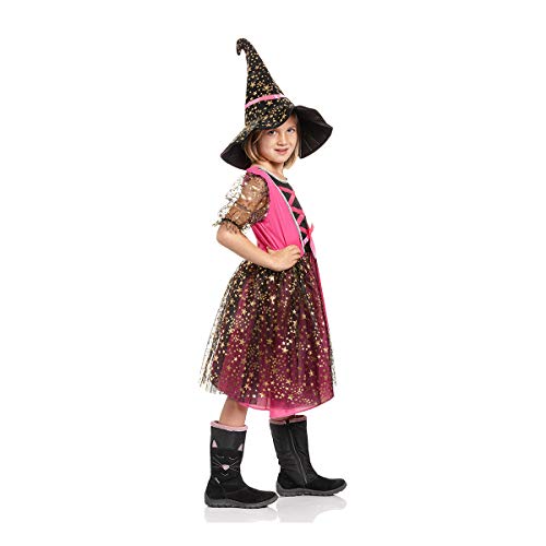 Kostümplanet® Hexenkostüm Kinder mit Hut Mädchen Hexen Kostüm Halloween Hexe (104, Pink) von Kostümplanet
