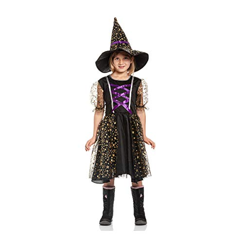 Kostümplanet® Hexenkostüm Kinder mit Hut Mädchen Hexen Kostüm Halloween Hexe (104, Schwarz-Lila) von Kostümplanet