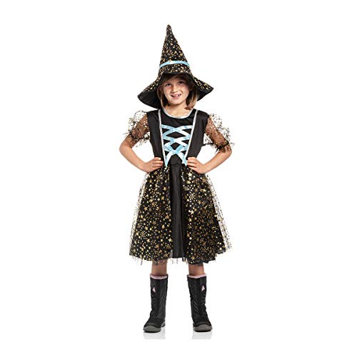 Kostümplanet® Hexenkostüm Kinder mit Hut Mädchen Hexen Kostüm Halloween Hexe (116, Schwarz-Blau) von Kostümplanet