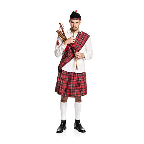 Kostümplanet® Schotten-Kostüm Herren Kilt + Mütze + Schärpe Schotte Faschings-Kostüm große Größe 48/50 von Kostümplanet