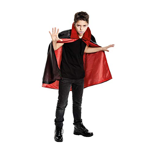 Kostümplanet® Vampir-Kostüm Kinder Halloween Jungen Mädchen Umhang Dracula-Kostüm mit Kragen (116, Rot-Schwarz) von Kostümplanet