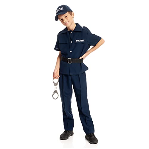 Kostümplanet Polizei-Kostüm Kinder Kostüm Polizist Uniform + Polizei Cap und Handschellen (Lieferumfang Deluxe, 104) von Kostümplanet