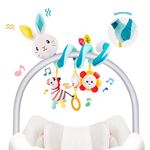 Koty Autositz-Spielzeug, Baby-Spirale, Plüsch, zum Aufhängen, für Kinderwagen, Bar, Kinderwagen, Kinderbett, mit Spieluhr, BB-Quietscher und Rasseln（Grünes Kaninchen） von Koty