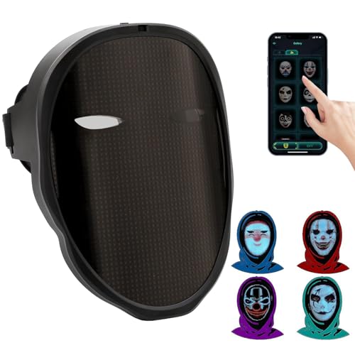 Led Masken Leuchtmaske Gruselige Leuchtmasken mit Wireless App Control, LED-Maske mit Gestenerkennung, 45 Animationen, 70 Bilder, DIY-Muster für Kostüm, Cosplay, Party, Maskerade (Aldult -APP) von Kouamor