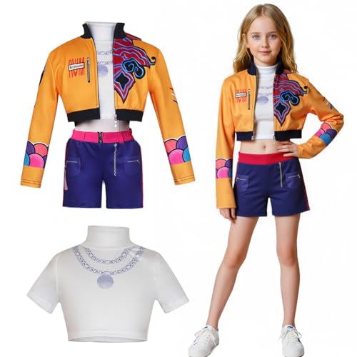 Hunters Cosplay Kostüm Kinder,Kpop Hunters Ru-mi Kostüm mit Jacke,Shorts & T-Shirt,Kpop Demon Cosplay Halloween Kostüme für Kinder,Mädchen Geburtstagsgeschenk (A, 140CM) von Kouipoie