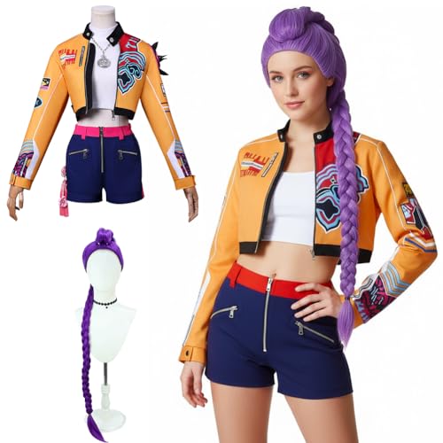 Hunters Cosplay Kostüm Kinder,Kpop Hunters Ru-mi Kostüm mit Jacke,Shorts & T-Shirt,Kpop Demon Cosplay Halloween Kostüme für Kinder,Mädchen Geburtstagsgeschenk (A, 150CM) von Kouipoie