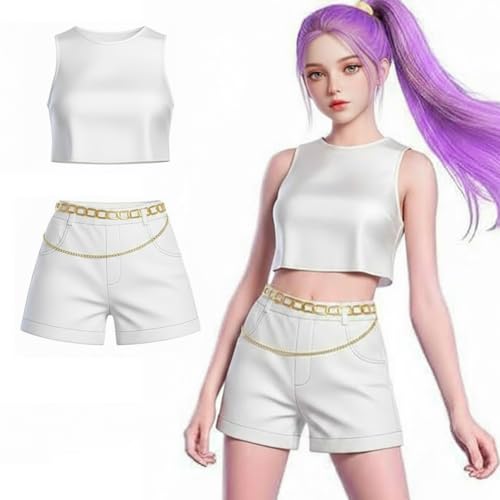 Hunters Cosplay Kostüm Kinder,Kpop Hunters Ru-mi Kostüm mit Jacke,Shorts & T-Shirt,Kpop Demon Cosplay Halloween Kostüme für Kinder,Mädchen Geburtstagsgeschenk (B, 120CM) von Kouipoie