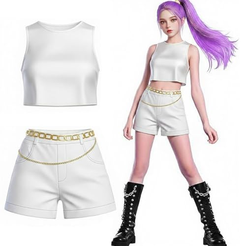 Hunters Cosplay Kostüm Kinder,Kpop Hunters Ru-mi Kostüm mit Jacke,Shorts & T-Shirt,Kpop Demon Cosplay Halloween Kostüme für Kinder,Mädchen Geburtstagsgeschenk (B, 150CM) von Kouipoie