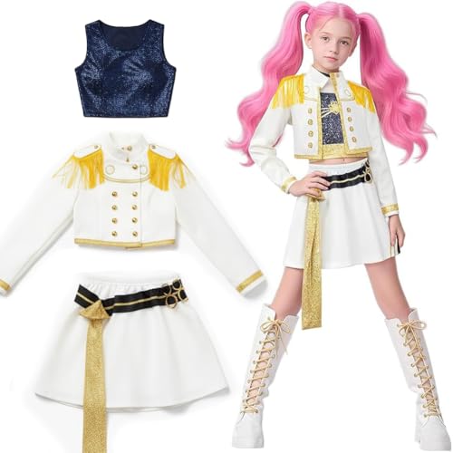 Hunters Cosplay Kostüm Kinder,Kpop Hunters Ru-mi Kostüm mit Jacke,Shorts & T-Shirt,Kpop Demon Cosplay Halloween Kostüme für Kinder,Mädchen Geburtstagsgeschenk (C, 150CM) von Kouipoie