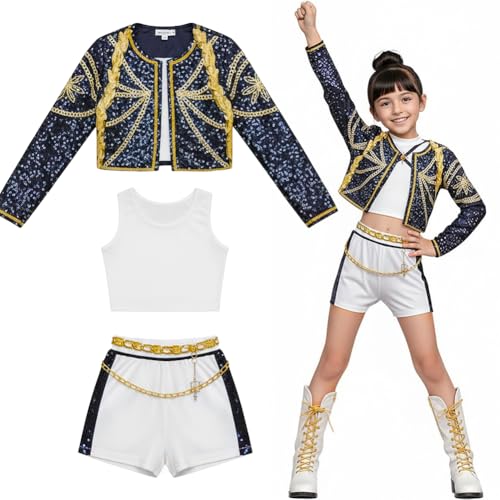 Hunters Cosplay Kostüm Kinder,Kpop Hunters Ru-mi Kostüm mit Jacke,Shorts & T-Shirt,Kpop Demon Cosplay Halloween Kostüme für Kinder,Mädchen Geburtstagsgeschenk (E, 110CM) von Kouipoie