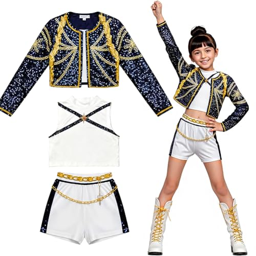 Hunters Cosplay Kostüm Kinder,Kpop Hunters Ru-mi Kostüm mit Jacke,Shorts & T-Shirt,Kpop Demon Cosplay Halloween Kostüme für Kinder,Mädchen Geburtstagsgeschenk (E, 160CM) von Kouipoie