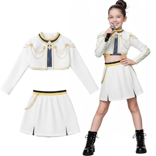 Hunters Cosplay Kostüm Kinder,Kpop Hunters Ru-mi Kostüm mit Jacke,Shorts & T-Shirt,Kpop Demon Cosplay Halloween Kostüme für Kinder,Mädchen Geburtstagsgeschenk (F, 140CM) von Kouipoie