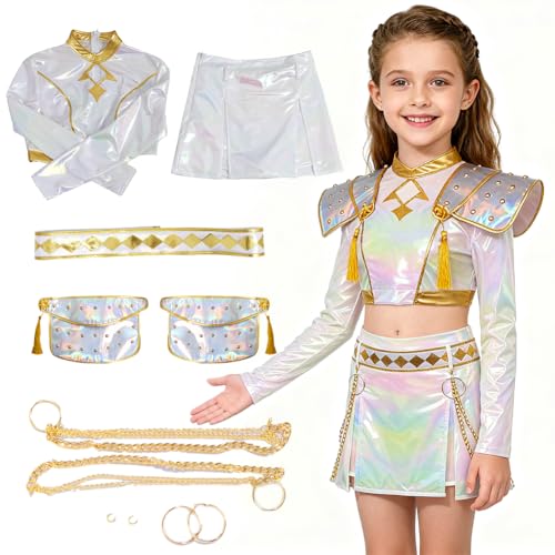 Hunters Cosplay Kostüm Kinder,Kpop Hunters Ru-mi Kostüm mit Jacke,Shorts & T-Shirt,Kpop Demon Cosplay Halloween Kostüme für Kinder,Mädchen Geburtstagsgeschenk (J, 130CM) von Kouipoie