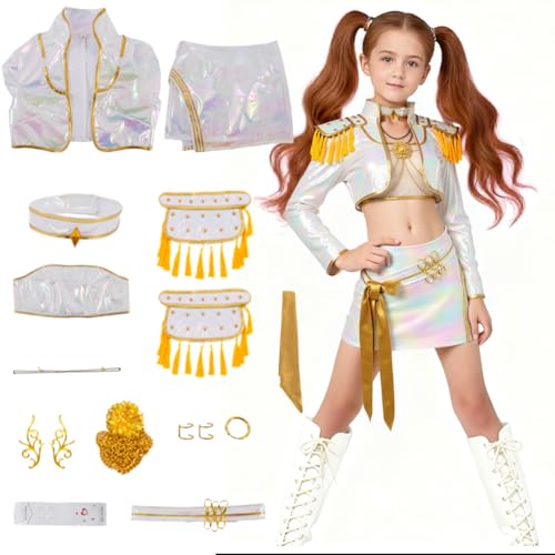 Hunters Cosplay Kostüm Kinder,Kpop Hunters Ru-mi Kostüm mit Jacke,Shorts & T-Shirt,Kpop Demon Cosplay Halloween Kostüme für Kinder,Mädchen Geburtstagsgeschenk (K, 140CM) von Kouipoie