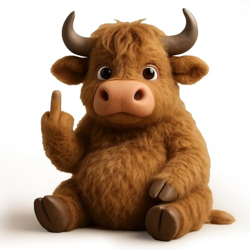 Kouipoie Mittelfinger Plüschtier,Lustiges Stofftier für Erwachsene,Weiches Süßes Kuscheltier,Humorvolle Deko fürs Büro oder Zuhause,Einzigartiges Geschenk, Idee. (Highland Cow) von Kouipoie