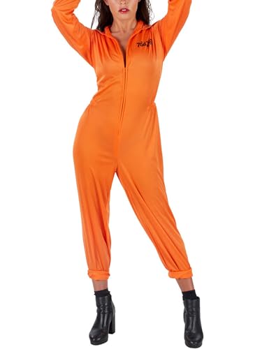 Kouoybt Halloween-Kostüm für Erwachsene, Gefängnis-Kostüm, langärmelig, Revers, Reißverschluss vorne, Overall, Cosplay-Outfits (A-Orange, Damen, M) von Kouoybt