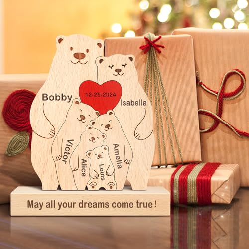 Personalisiertes Holzkunstpuzzle der Bär Familie mit 1-8 Namen, benutzerdefinierte Familienname Skulptur Jigsaw, Tier Dekorativ Ornament Ideen für Geburtstag Weihnachten Jubiläum Muttervatertag Personalisiertes Holzkunstpuzzle der Bär Familie mit 1-8 Namen, benutzerdefinierte Familienname Skulptur Jigsaw, Tier Dekorativ Ornament Ideen für Geburtstag Weihnachten Jubiläum Muttervatertag von Kowlone
