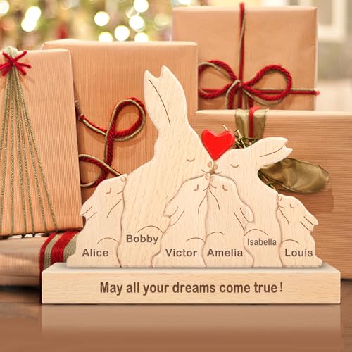 Personalisiertes Holzkunstpuzzle der Kaninchen Familie mit 1-8 Namen, benutzerdefinierte Familienname Skulptur Jigsaw, Tier Dekorativ Ornament Ideen für Geburtstag Weihnachten Jubiläum Muttervatertag Personalisiertes Holzkunstpuzzle der Kaninchen Familie mit 1-8 Namen, benutzerdefinierte Familienname Skulptur Jigsaw, Tier Dekorativ Ornament Ideen für Geburtstag Weihnachten Jubiläum Muttervatertag von Kowlone