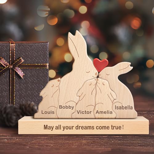 Personalisiertes Holzkunstpuzzle der Kaninchen Familie mit 1-8 Namen, benutzerdefinierte Familienname Skulptur Jigsaw, Tier Dekorativ Ornament Ideen für Geburtstag Weihnachten Jubiläum Muttervatertag Personalisiertes Holzkunstpuzzle der Kaninchen Familie mit 1-8 Namen, benutzerdefinierte Familienname Skulptur Jigsaw, Tier Dekorativ Ornament Ideen für Geburtstag Weihnachten Jubiläum Muttervatertag von Kowlone