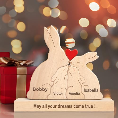 Personalisiertes Holzkunstpuzzle der Kaninchen Familie mit 1-8 Namen, benutzerdefinierte Familienname Skulptur Jigsaw, Tier Dekorativ Ornament Ideen für Geburtstag Weihnachten Jubiläum Muttervatertag Personalisiertes Holzkunstpuzzle der Kaninchen Familie mit 1-8 Namen, benutzerdefinierte Familienname Skulptur Jigsaw, Tier Dekorativ Ornament Ideen für Geburtstag Weihnachten Jubiläum Muttervatertag von Kowlone