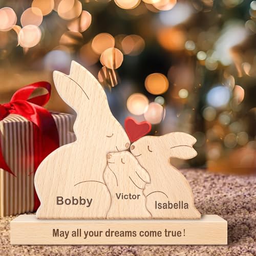 Personalisiertes Holzkunstpuzzle der Kaninchen Familie mit 1-8 Namen, benutzerdefinierte Familienname Skulptur Jigsaw, Tier Dekorativ Ornament Ideen für Geburtstag Weihnachten Jubiläum Muttervatertag Personalisiertes Holzkunstpuzzle der Kaninchen Familie mit 1-8 Namen, benutzerdefinierte Familienname Skulptur Jigsaw, Tier Dekorativ Ornament Ideen für Geburtstag Weihnachten Jubiläum Muttervatertag von Kowlone