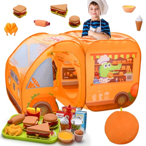 Kqpoinw Pop up Spielzelt,Kinderzelt mit Spielen Lebensmittel,Essenswagen Spielzelt für Drinnen und Draußen,ab 3 Jahre(135 x 80 x 60 cm) von Kqpoinw
