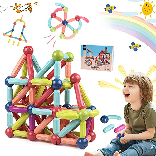 Kraeoke 64 Stück Magnetische Bausteine Spielzeug Magnetspielzeug Magnet Bausteine Magnetspiel Tolle Geburtstagsgeschenke Für Jungen und Mädchen ab 3 Jahre (64 Stück) von Kraeoke