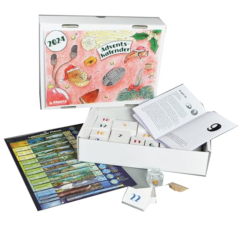 Fossilien - Adventskalender für Forscher mit nur Versteinerungen (für Kinder & Erwachsene) - Version 2024 - ohne Plastik mit Begleitheft von Krantz