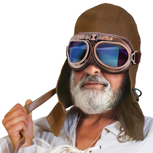 Aviator Set Retro Vintage Pilotenmütze mit Fliegerbrille für Erwachsene Braun Kostüm-Zubehör Pilot Fasching Karneval von Krause & Sohn