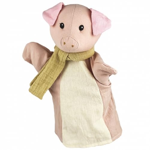 Handpuppe Plüschpuppe aus Stoff Handpuppen 29 cm in dezenten Erdtönen für Kinder für Puppen- und Kasperletheater Spielzeug (Schweinchen Rosa) von Krause & Sohn