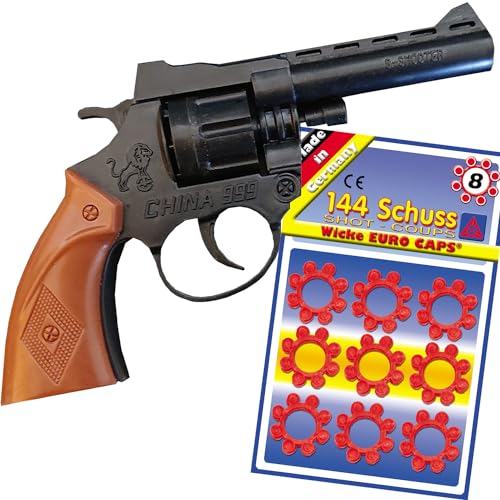 Hochwertige Pistole Revolver Gewehr inkl. 144 Schuss-Munition Polizei Cowboy für Kinder & Erwachsene Kostüm-Zubehör (Kleiner Revolver) von Krause & Sohn