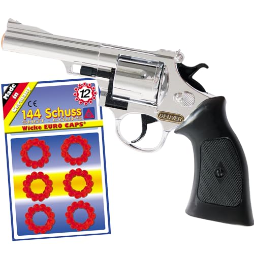 Hochwertige Pistole Revolver Gewehr inkl. 144 Schuss-Munition Polizei Cowboy für Kinder & Erwachsene Kostüm-Zubehör (Pistole Denver Colt) von Krause & Sohn