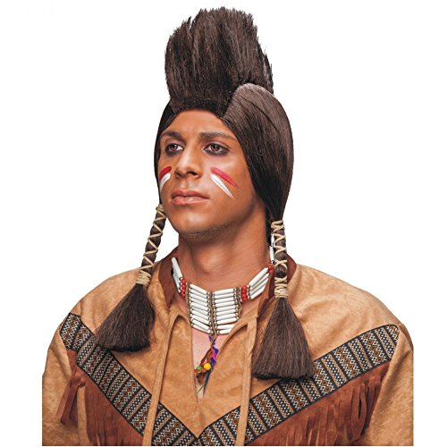 Indianer Perücke mit Iro braun Kostüm Zubehör Indianerperücke Zöpfe Irokese von Krause & Sohn