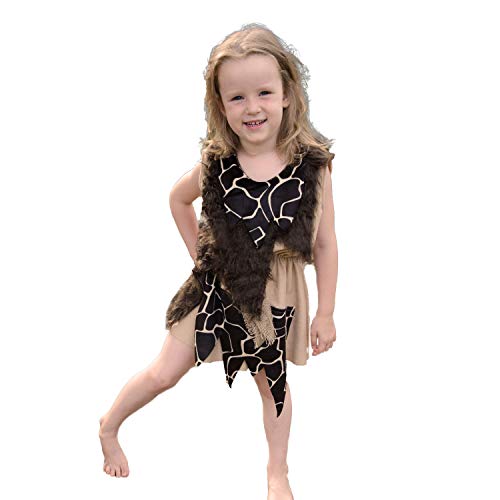 Kinderkostüm Steinzeit Mädchen Gr. 104 Kleid braun Neandertaler Urmensch Karneval von Krause & Sohn