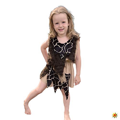 Kinderkostüm Steinzeit Mädchen Gr. 104 Kleid braun Neandertaler Urmensch Karneval von Krause & Sohn