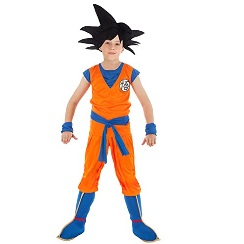 Krause & Sohn Goku Kostüm Dragonball Z für Kinder deluxe inkl. Perücke Gr. 116-152 orange Fasching (140) von Krause & Sohn