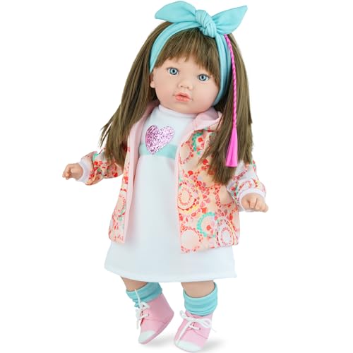Krause & Sohn Hochwertige Puppe Spielpuppe mit Weichkörper, Schnuller, Bekleidung und Haaren Schlafaugen Spielzeug - Auswahl (Nora - 45 cm) von Krause & Sohn